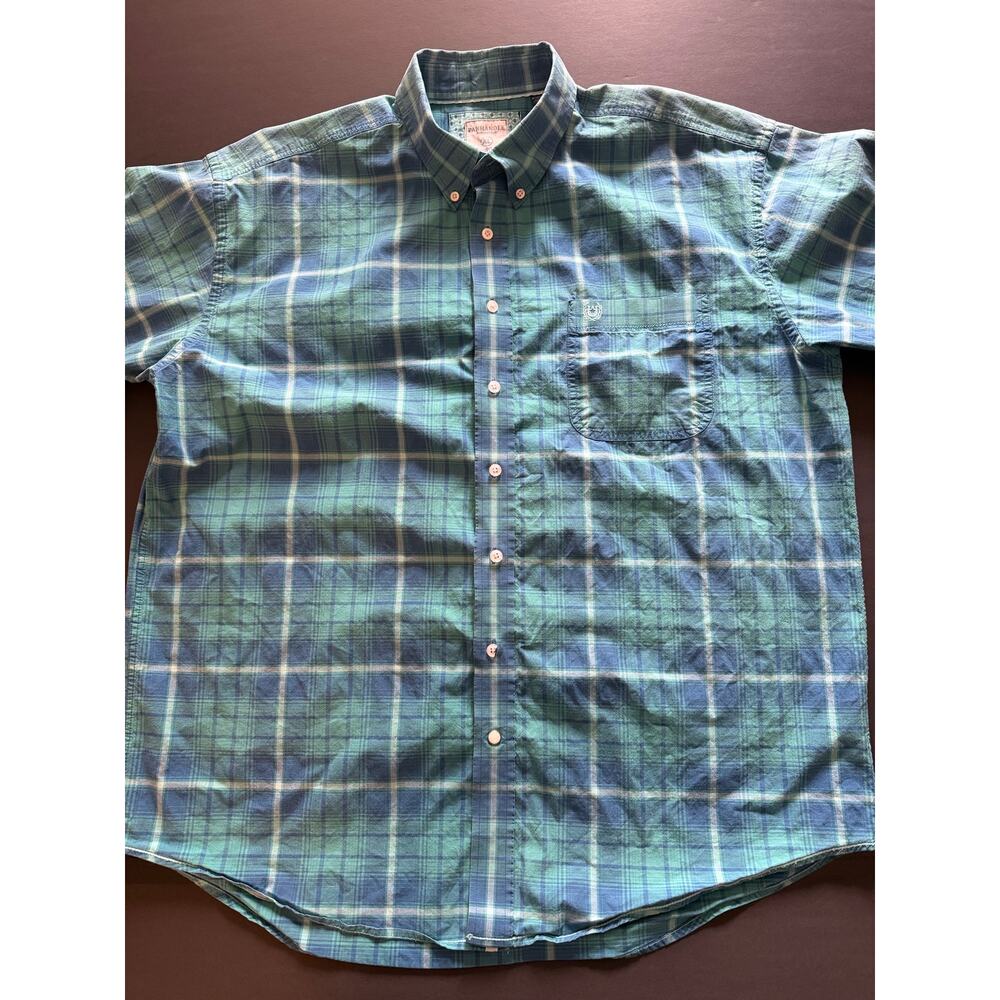 Panhandle Rough Stock Men’s XL Turquoise Check Western Button Front Long Sleeve